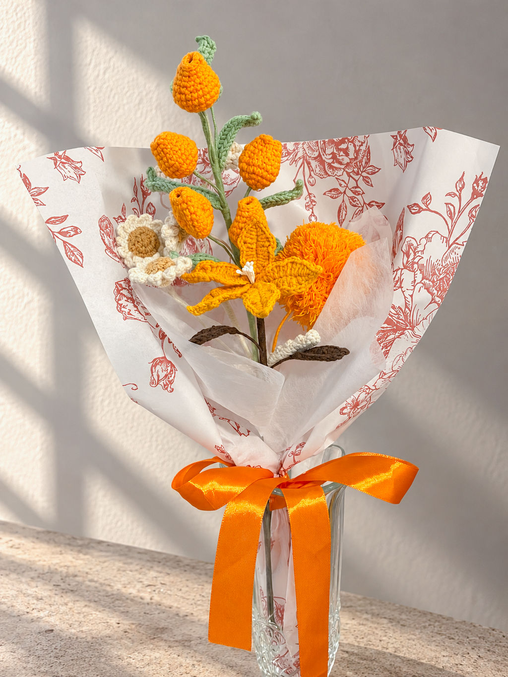 Handgemaakt Gehaakt Bloemenboeket – Oranje & Gele Bloemen | Crochet Bloemen | Eeuwig Bloemenboeket | Cadeau & Woondecoratie