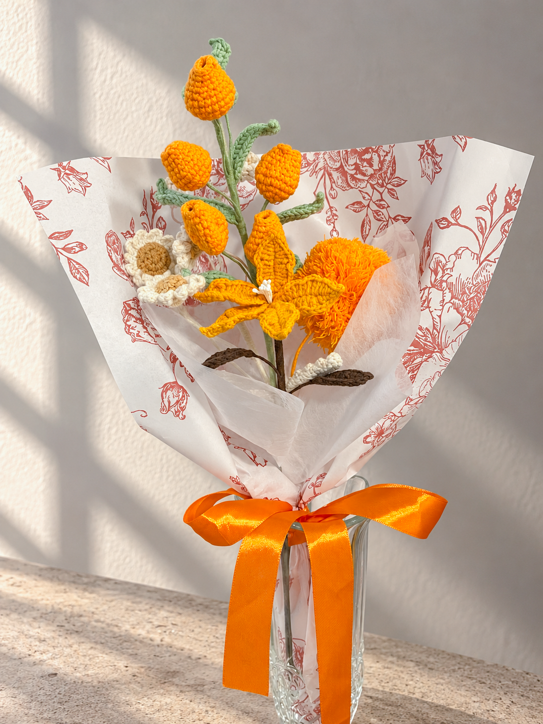 Handgemaakt Gehaakt Bloemenboeket – Oranje & Gele Bloemen | Crochet Bloemen | Eeuwig Bloemenboeket | Cadeau & Woondecoratie