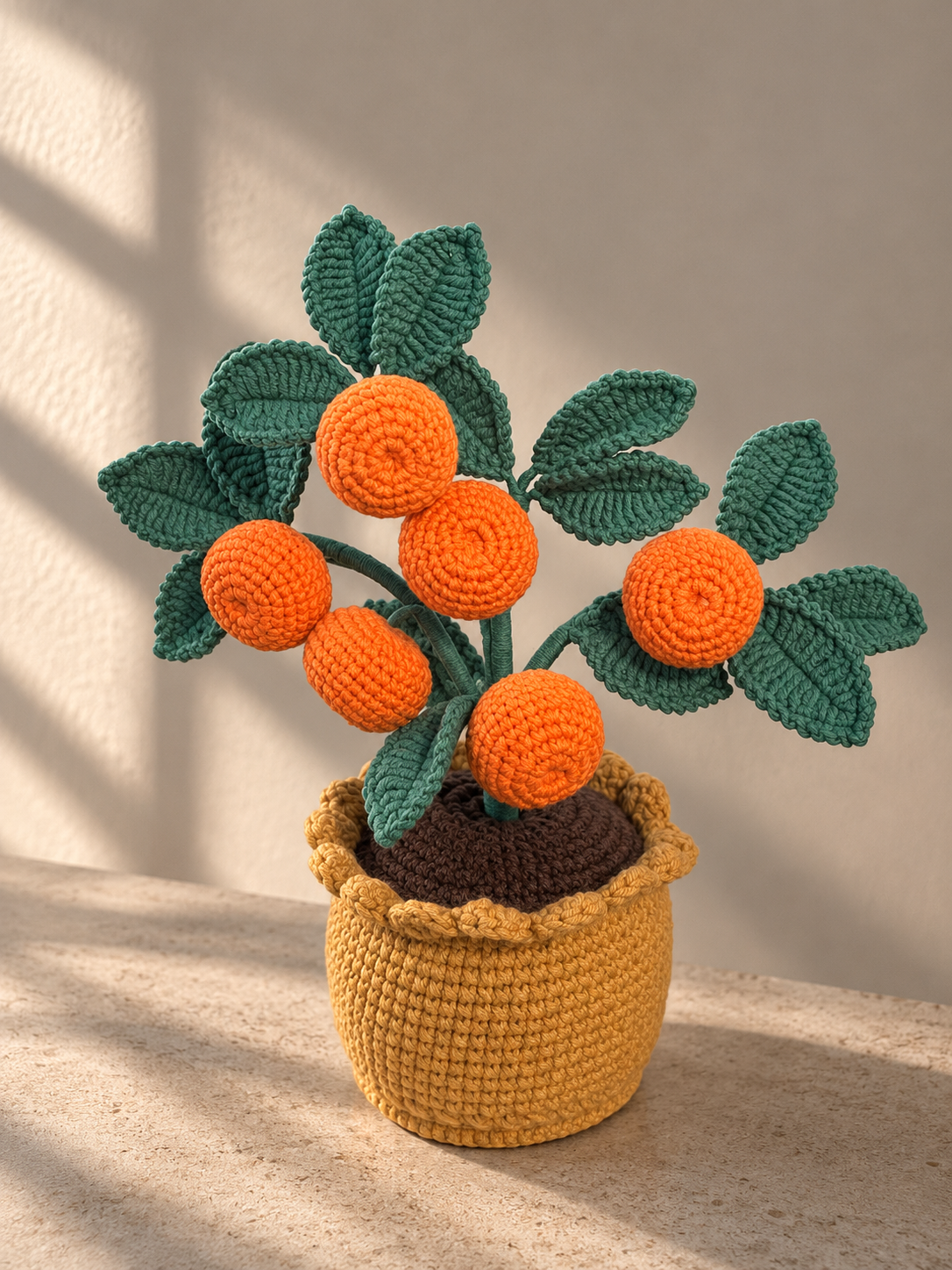 Handgemaakte Gehaakte Sinaasappelplant in Pot | Gehaakte Fruitboom | Eeuwige Plant | Woondecoratie & Cadeau