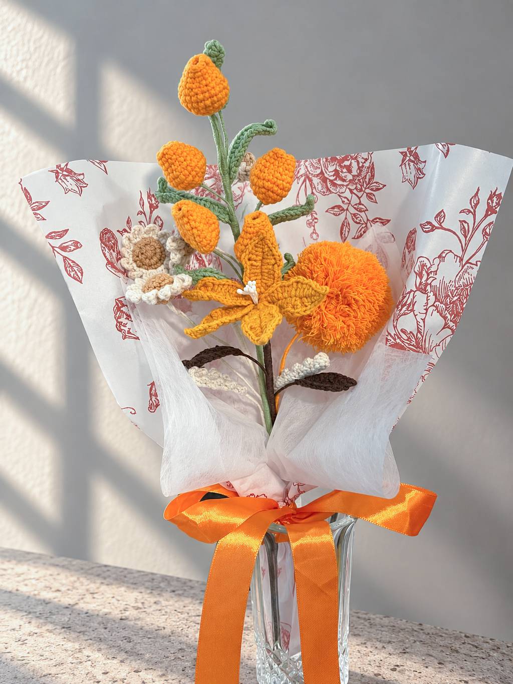 Handgemaakt Gehaakt Bloemenboeket – Oranje & Gele Bloemen | Crochet Bloemen | Eeuwig Bloemenboeket | Cadeau & Woondecoratie