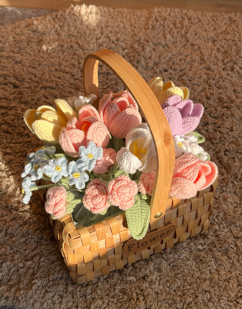 Gehaakt tulpen bloemenmandje – pastel boeket