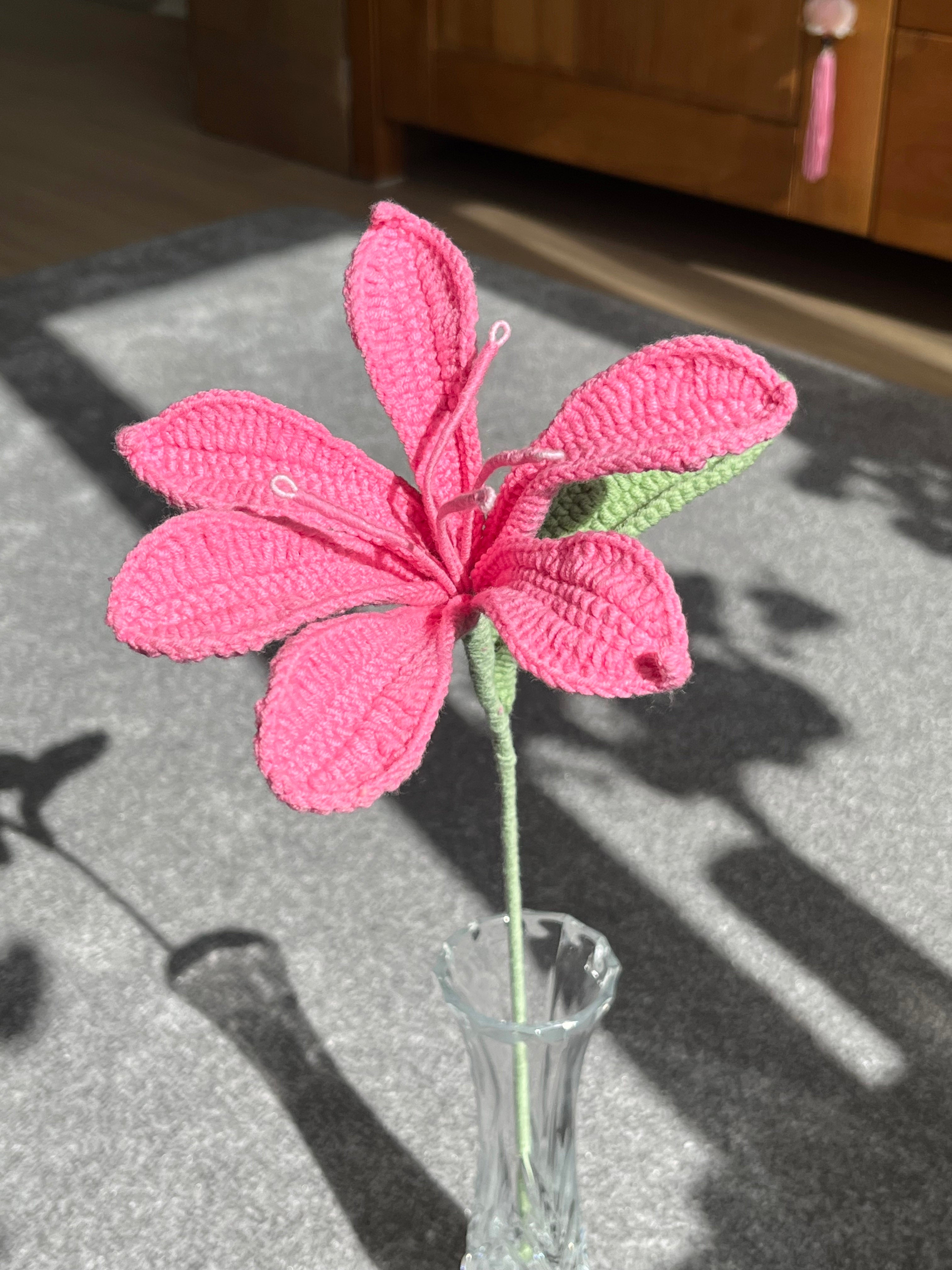 Handgehaakte lelie – een zachte blikvanger in roze