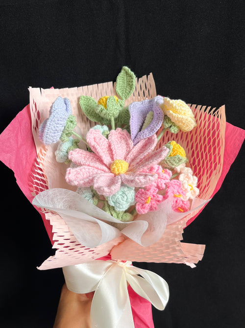 Handgehaakt bloemenboeket – pastel & vrolijk 🌸