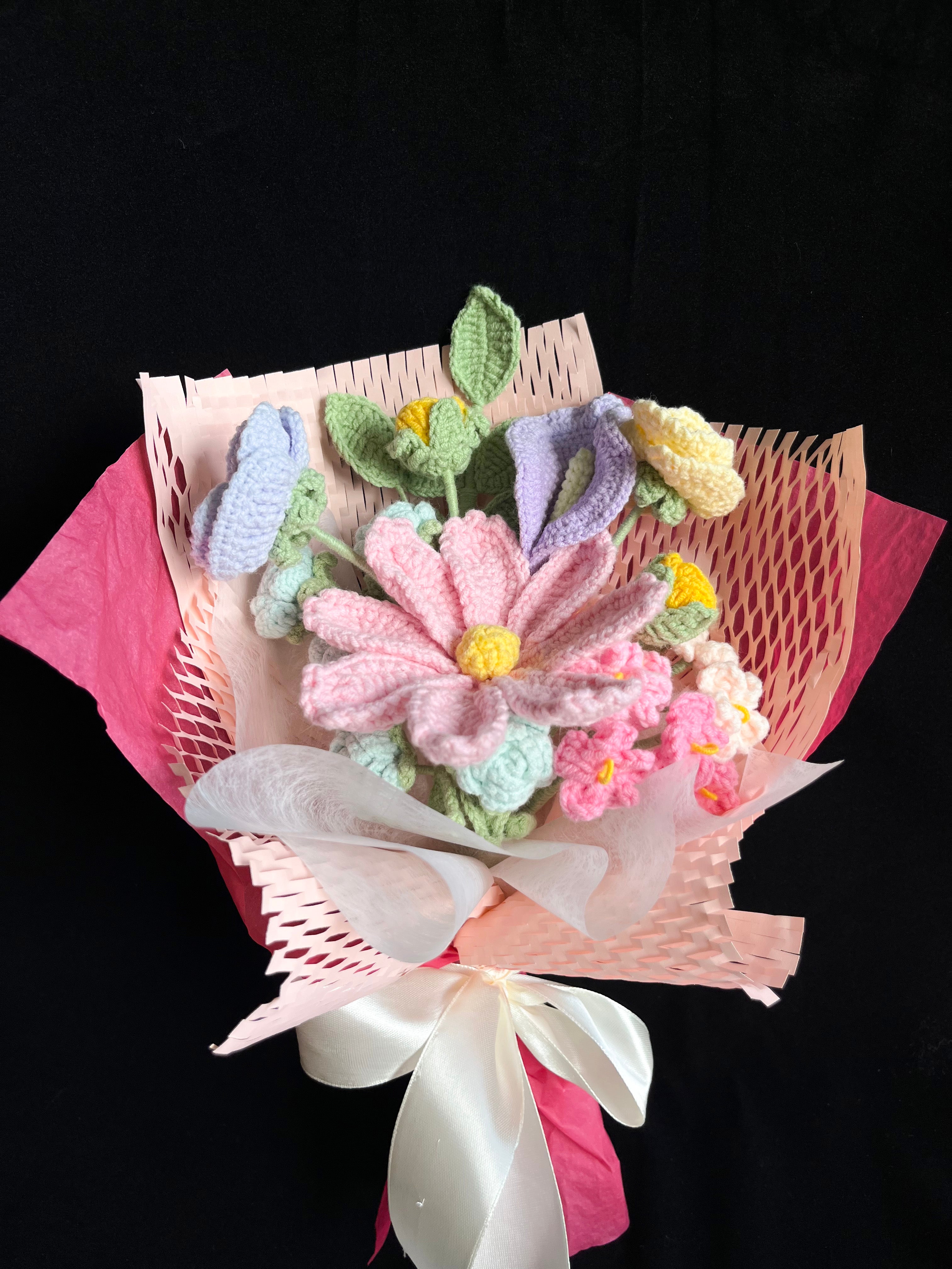 Handgehaakt bloemenboeket – pastel & vrolijk 🌸