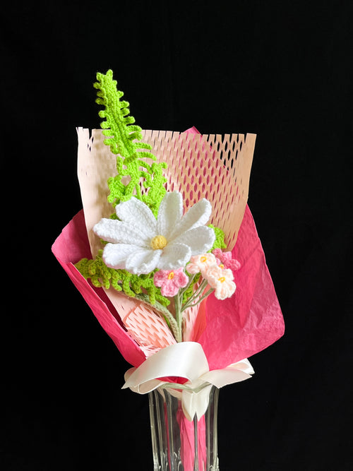 Handgehaakt bloemenboeket met margriet – fris & schattig 🌼💗