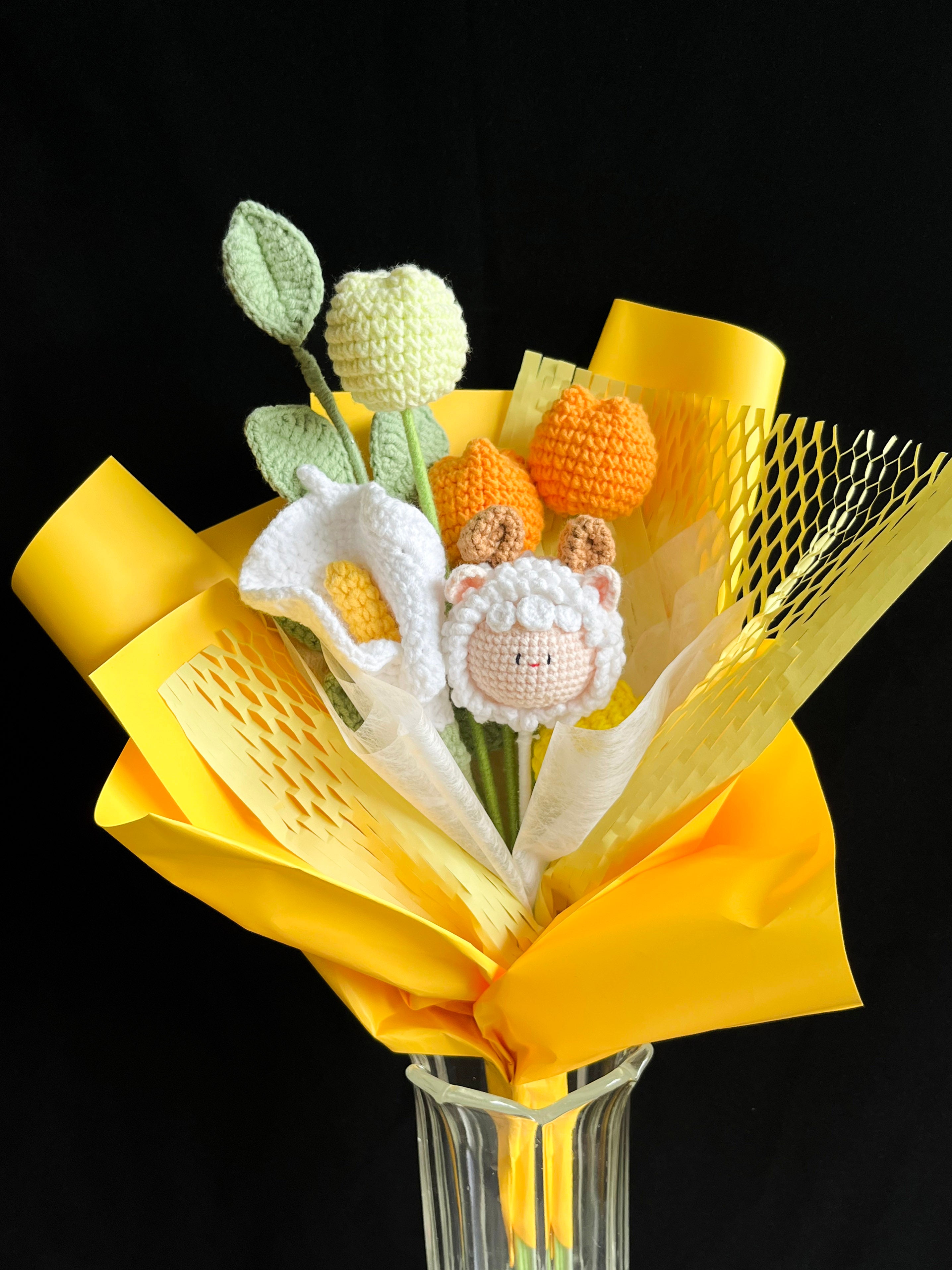 Handgehaakt schapenbloem boeket – schattig & uniek 🐑🌼