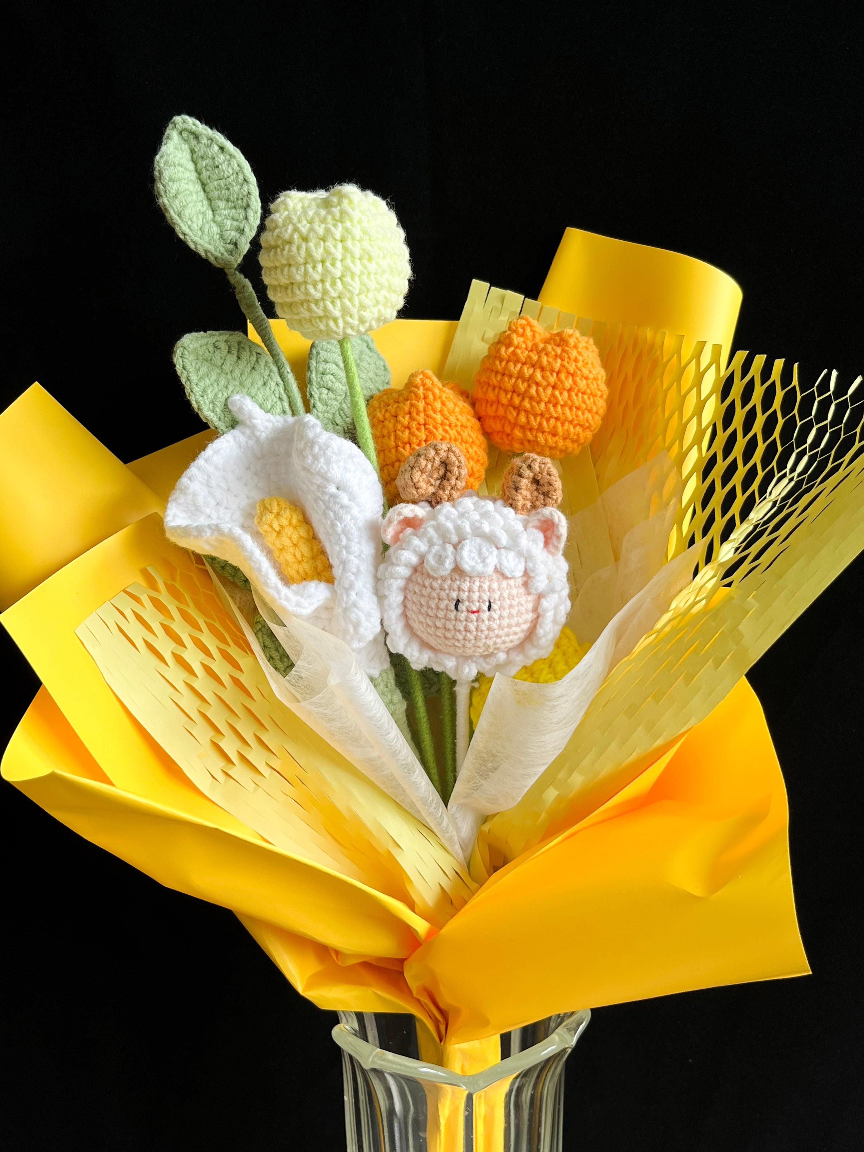 Handgehaakt schapenbloem boeket – schattig & uniek 🐑🌼