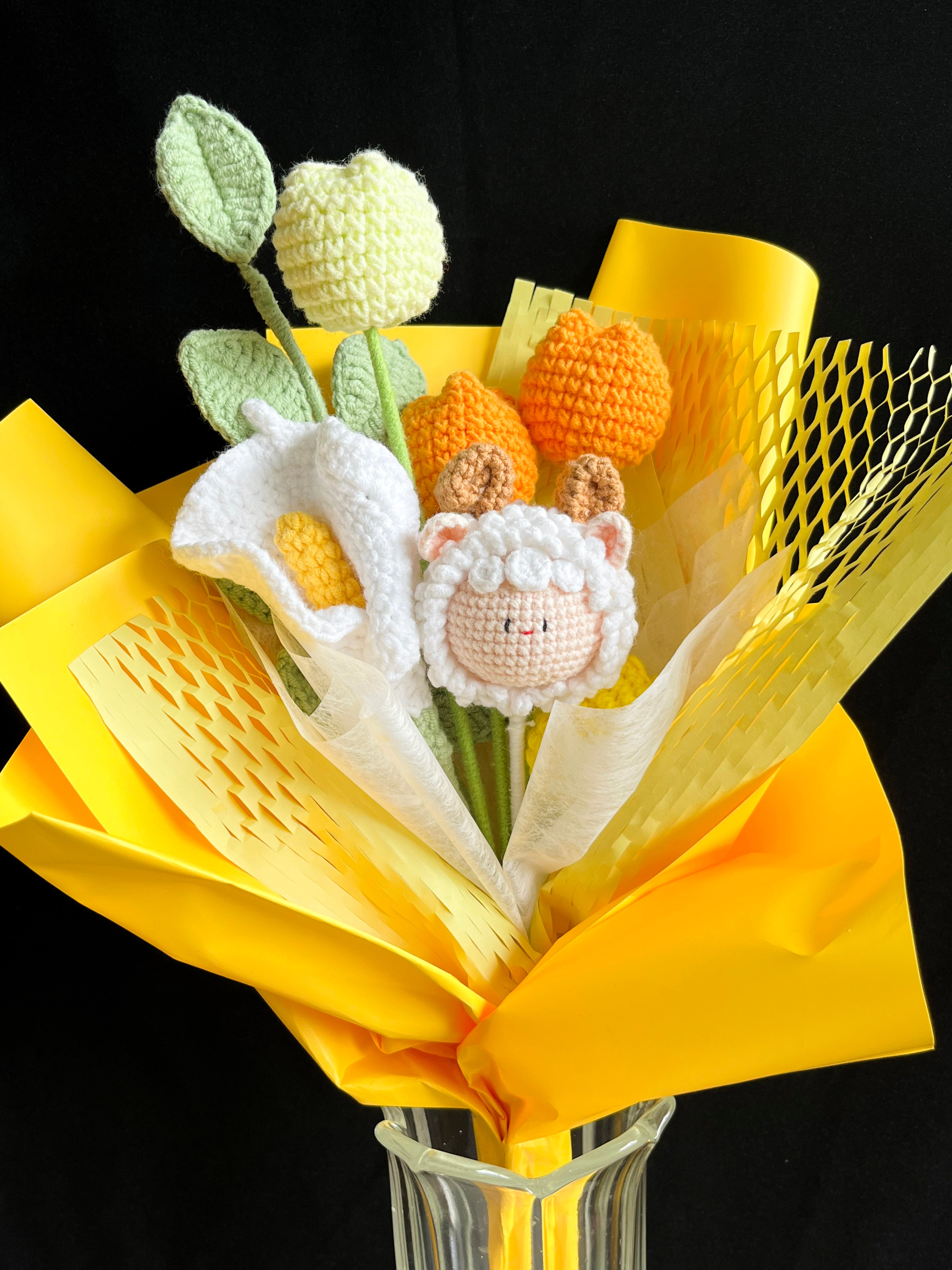 Handgehaakt schapenbloem boeket – schattig & uniek 🐑🌼