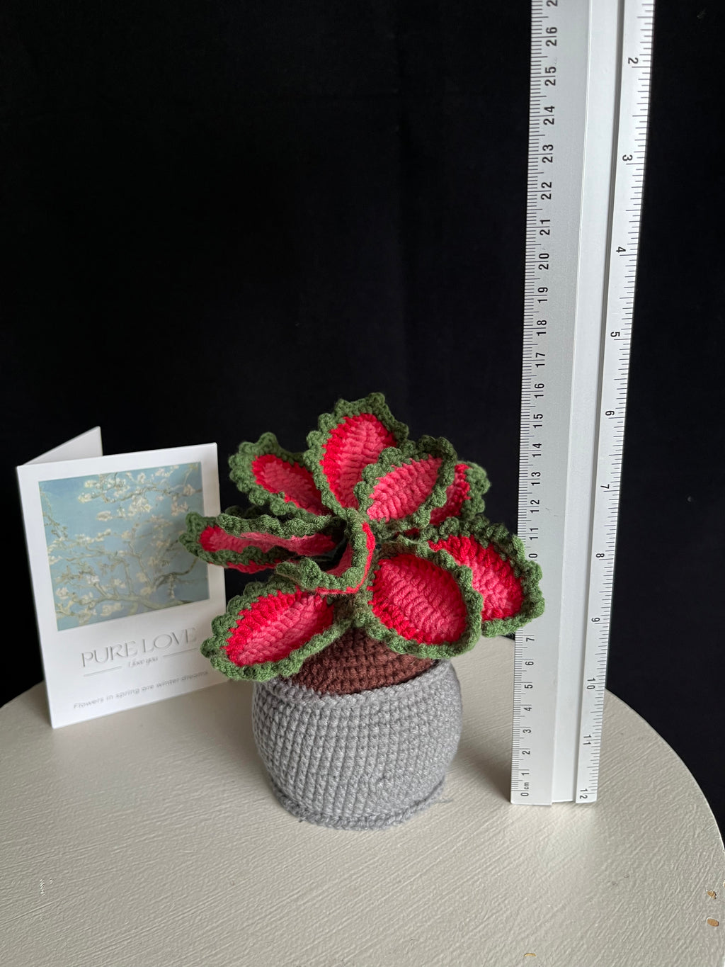 Handgehaakte kleurrijke sierplant in pot – onderhoudsvrije woondecoratie 🌿❤️