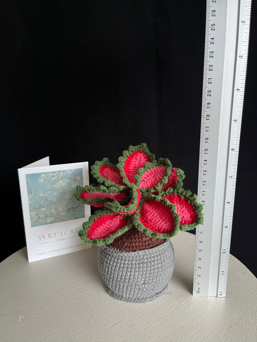 Handgehaakte kleurrijke sierplant in pot – onderhoudsvrije woondecoratie 🌿❤️